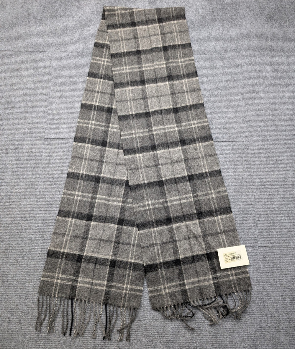 Barbour Tartan Scarf Rectangle Merino Wool Cashmere Gray Timeless Old Money Cozy